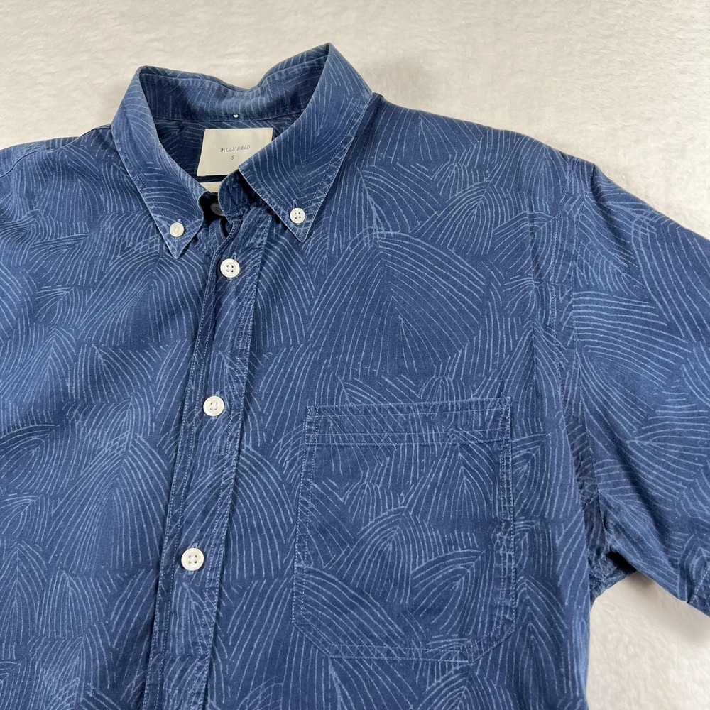 Billy Reid Shirt Mens Small Blue Geometric‎ Short Sleeve Button Down Casual